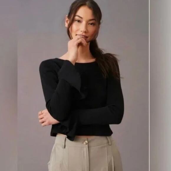 Anthropologie Flouncy Black Top - New - Size Small - Picture 2 of 6